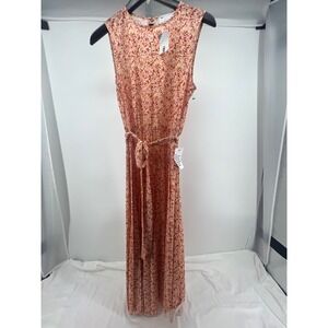 ASOS DESIGN Floral Midi Dress Belted Sleeveless Peach Red Yellow Women